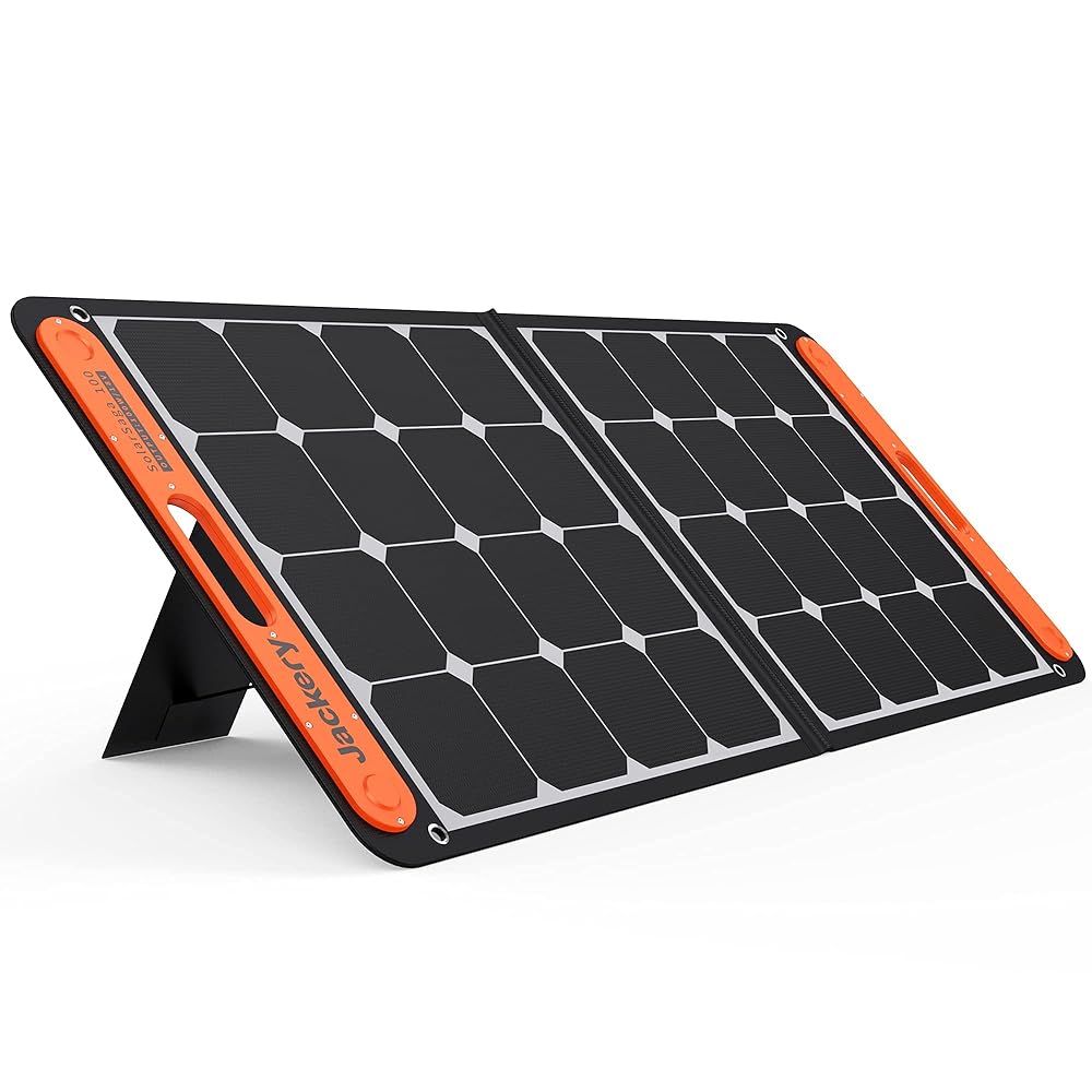 Jackery SolarSaga 100W Portable Solar Panel for Explorer 240/300/500/1000/1500 Power Station, Foldable US Solar Cell Solar Charger with USB Outputs for Phones（Renewed）